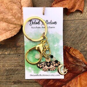 Pink & Black Moth Rose Quartz Crystal Keychain